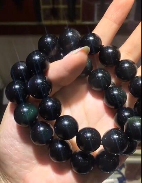 天然黑曜石手链，驱邪避煞，招财